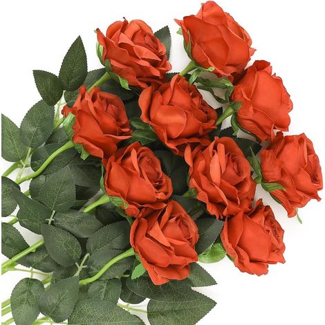 10 roses artificielles en soie, faux boutons de rose à tige unique, bouquet de mariée pour décoration de mariage, d'anniversaire ou de fête.-AquaForge (1/5)