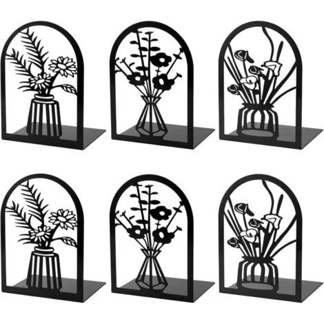 Lot de 3 paires de serre-livres en métal, serre-livres décoratifs en forme de fleur pour étagères, butoirs pour livres lourds, embouts pour livres à domicile ou au bureau (1/4)