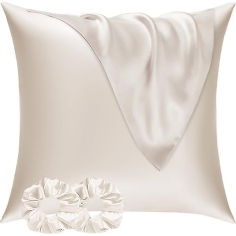 Taie Oreiller Satin 60x60 Lot de 2,pour Cheveux,Similaire Aux Taie d Oreiller en Soie,Taies d'oreillers 60x60 certifié Oeko-Tex & 2 Satin Chouchous Beige (1/5)