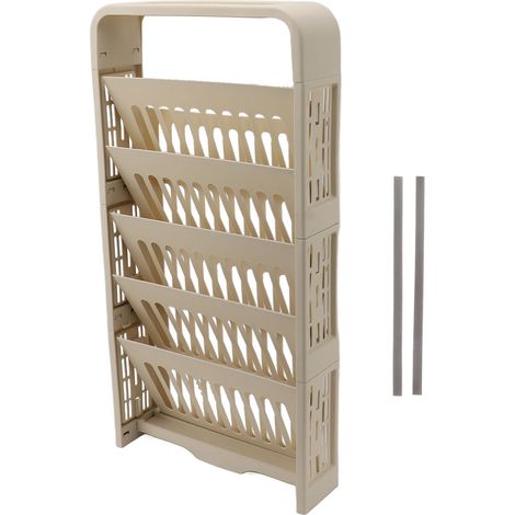 Étagère à Livres 5 Niveaux Grande Capacité Compacte et Robuste avec Boîte à Fournitures pour Salle de Classe ou Maison, Crème (1/5)