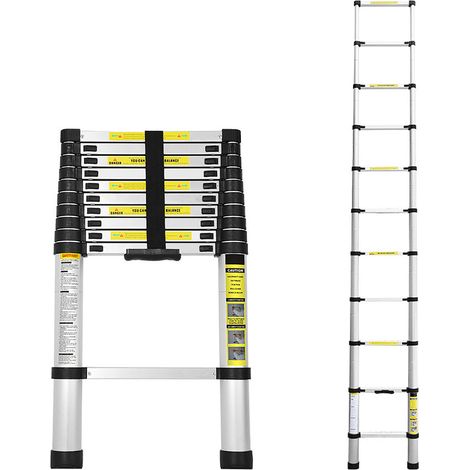 Wolketon Echelle Télescopique stable en aluminium Multi-Fonction jusqu'à 150 kg Escabeau 2,6 m