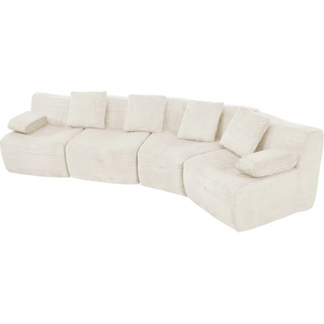 Sofá modular de 4 plazas en tejido efecto terciopelo acanalado beige claro MODENUIT (1/5)