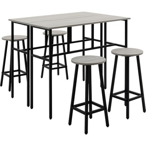 6-Piece Grey Bar Table Set with 2 Breakfast Tables and 4 Stools for Kitchen and Living Room,Counter Height Dining Furniture
