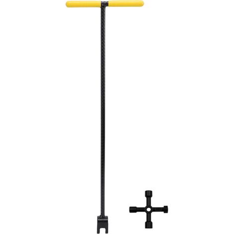 Clé de compteur d'eau de 61 cm (24 pouces) en acier renforcé avec poignée en T et clé multifonctionnelle 4 voies pour vanne de compteur (jaune, 61 cm) (1/5)