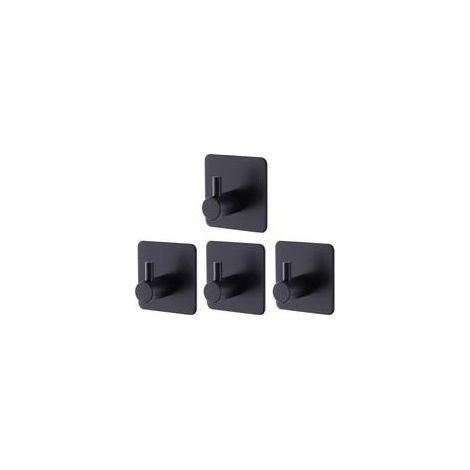 BRAVIX 4 Pièces Crochet Adhesif Mural Noir, Crochets Adhésifs Muraux Salle de Bains Cuisine, Inox Patère Murale Adhesive Autocollant sans Percer (1/5)