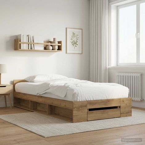 Cadre de lit avec rangement 80 x 200 cm en bois d’ingénierie chêne artisanal, 39.12kg - PANGIVO (1/5)