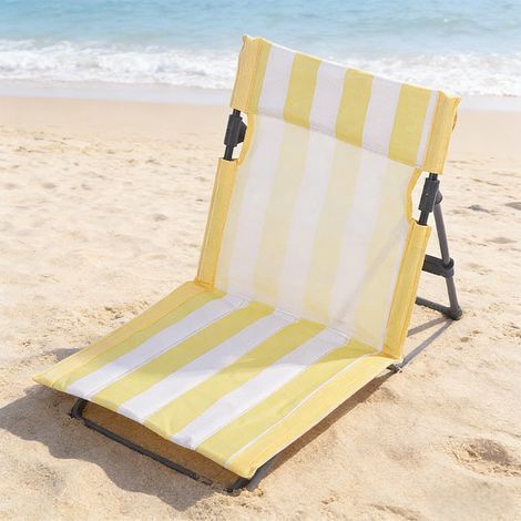 Cette chaise pliante d'été présente un motif à rayures et convient parfaitement au camping et aux occasions de détente comme les jardins, les parcs, les pique-niques et les plages. (1/5)