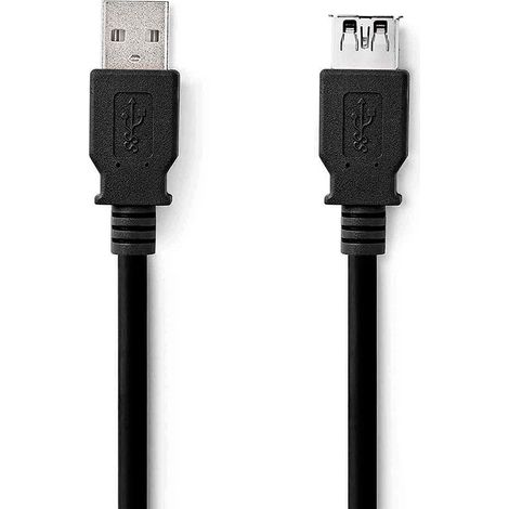Nedis USB-Kabel / USB 3.2 Gen 1 / USB-A Stecker / USB-A Buchse / 18 W / 5 Gbps / Vernickelt / 2.00 m / Rund / PVC / Schwarz / Label (1/2)