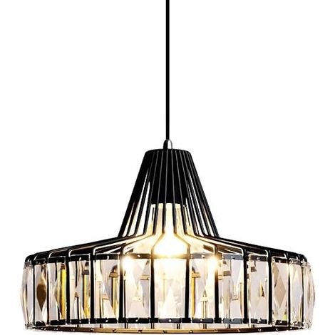 Suspendu en Cristal Moderne Hauteur Réglable Lampe Suspension en Métal et Verre Douille E27 Compatible Ampoules Dimmables pour Cuisine Salle à Manger Chambre (Noir, 32cm) (1/5)