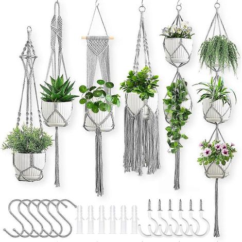 Macrame plante Hangers 6 lot suspendu plante Holders intérieur pots de fleurs support Boho décor suspendu jardinière (1/5)