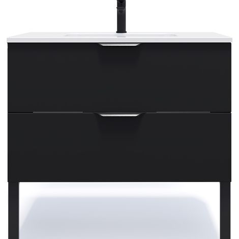 Meuble de salle de bain suspendu vasque intégrée 90cm 2 tiroirs Noir - Soho (1/5)