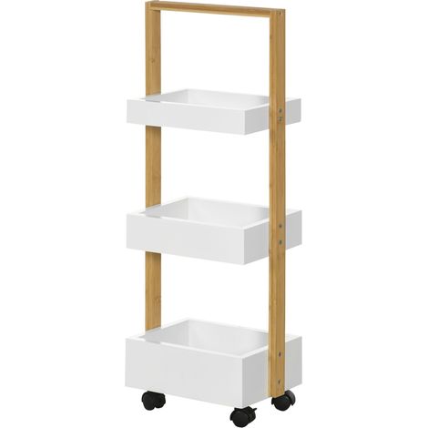 Panier de Salle de Bain Bambou 3 Paniers 28x18x75 cm Blanc
