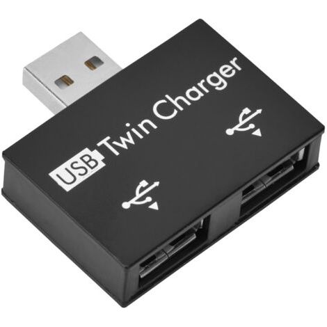 USB 2.0 Stecker auf Dual-USB-Anschluss-Hub, Adapter, Konverter und Lade-Hub (Schwarz)