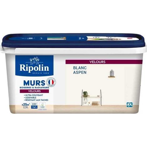 Peinture deco murs, boiseries & radiateurs - RIPOLIN - 447161 - Blanc aspen - Velours - 2,5 L