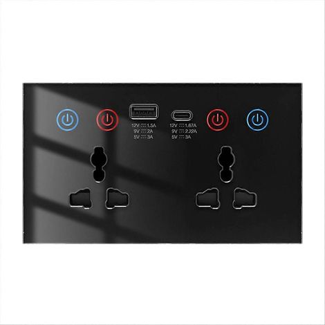 Tuya WiF smarte Wandsteckdose mit USB Typ-C-Anschluss und 4-in-1-Touch-Schalter, schwarz. (1/5)