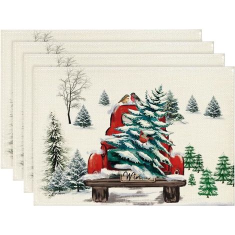 Bardusch-Lot de 4 sets table Noël 30x45 cm motif camion et arbres, lavables, décorations hiver banquet vacances cuisine (1/5)