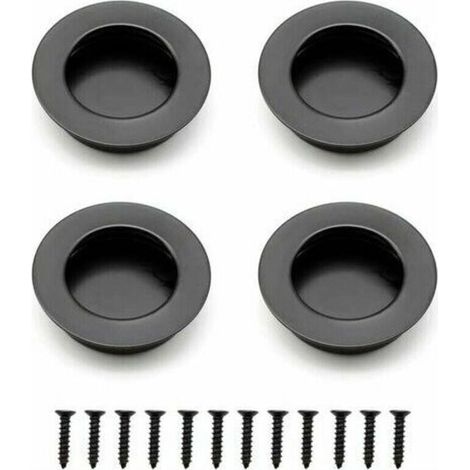 4 Pièces Poignée de Porte Coulissante Poignée Encastrable Ronde pour Tiroirs Armoires - Noir (1/4)