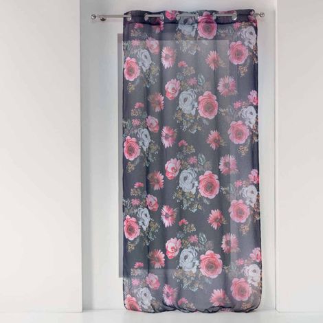 Rideau Voilage à Œillets "Flower Life" 140x240cm Prune (1/4)