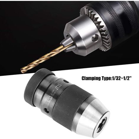 Clé de Mandrin de Perceuse, Mandrin de Perceuse pour Visseuse à Percussion, Mandrin de Forage, Adaptateur de Foret en Acier au Carbone 1/32-1/2 Pouces, Tour CNC (1/5)