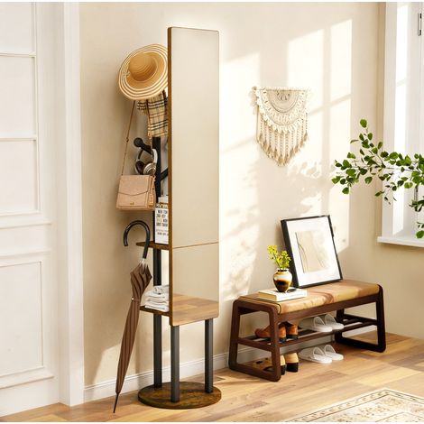 Armadio specchio da terra con portaoggetti, girevole a 360°, 174 x 40 cm, nero e marrone OKMYHOME (1/5)