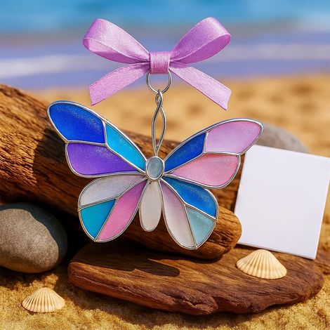 Papillon - Décor Festif En Plastique Et Fil Métallique - Pour Arbre De Noël Intérieur - 8 X 8 X 1 Cm - 1 Pièce (1/5)