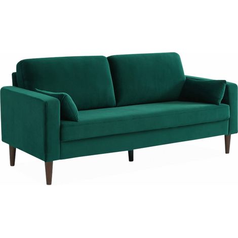 sweeek - 3-Sitzer Sofa mit Samtbezug und Holzbeinen, Samt, Grün (1/5)