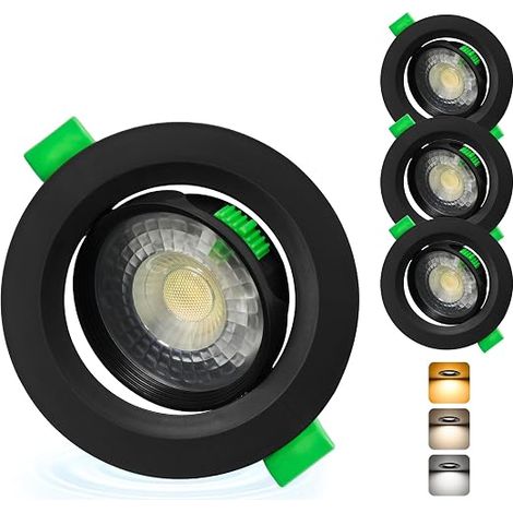 Spot LED Encastrable Orientable 230V, 5W 500LM Spots de Plafond Extra Plat Blanc Chaud Blanc Neutre Blanc Froid Réglable, IP44 Spot Salle de Bain, Trou Ø68-80mm, Noir (1/5)