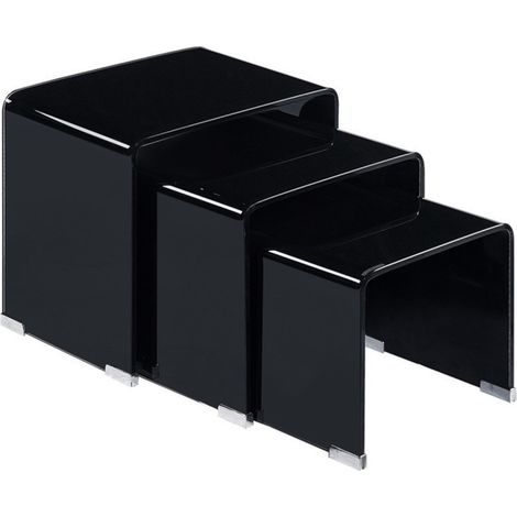 Lot de 3 tables basses gigogne en verre trempé noir - ICE (1/5)