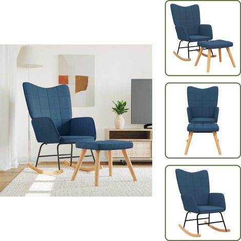 Design moderno - vidaXL Poltrona a Dondolo con Poggiapiedi Blu in Tessuto - Seduta in tessuto