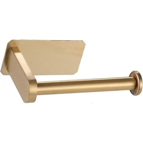Soporte para papel higiénico, tubo redondo con base cuadrada, autoadhesivo, apto para cocina, baño y aseo (dorado). (1/4)
