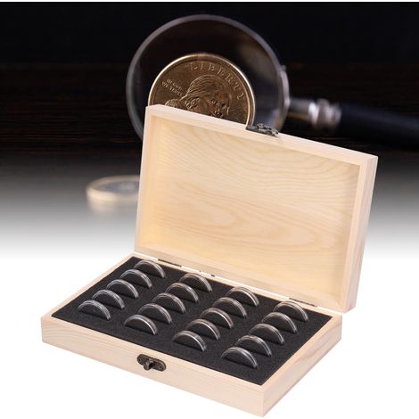 Originale Münzsammelbox aus Holz mit 20 Münzen zum Schutz von Token (21 x 13 x 4,5 cm, 225 g) (1/5)