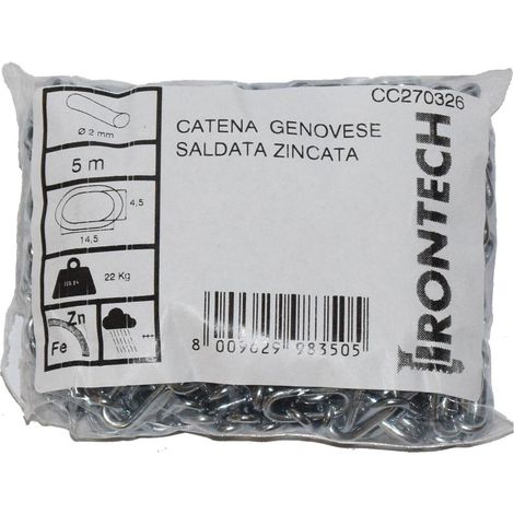 Catena genovese pretagliata Ø 2 mm. in acciaio zincato 5 mt.