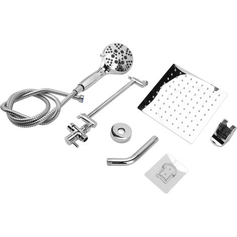 Ensemble douche premium salle de bain avec pomme pluie murale, mitigeur, sélecteur, tuyau flexible et bras orientable (1/5)