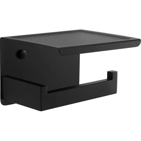 Self-Adhesive Black Toilet Paper Holder with Shelf, Wall-Mounted Toilet Paper Holder for Bathroom, SUS 304 Stainless Steel, No Drilling Required - Matte Black (1/5)