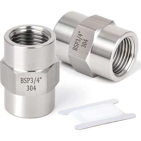 2 Pièces 3/4" BSP Femelle à Femelle Manchon Hexagonal, Adaptateur de Raccord de Tuyau en Acier Inoxydable 304 pour Plomberie Industrielle (1/4)