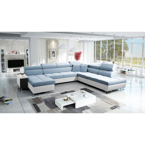 Großer multifunktionaler Eckschrank Morena X,  Kunstleder/Uttario Velvet Weiß/Blau Links (1/5)