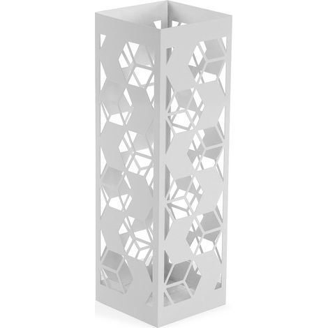 Porta ombrelli bianco casa ufficio in metallo con vaschetta contenitore acqua contenitore Moderno h cm 49 quadrato (1/4)