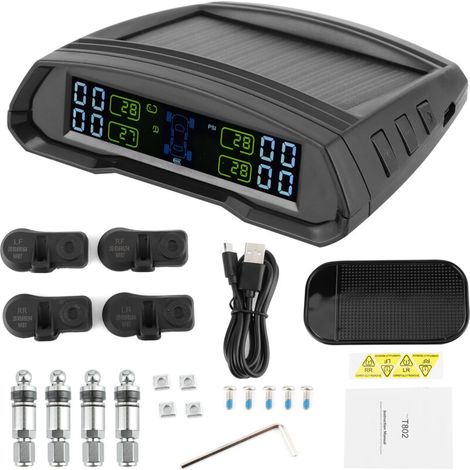 Wireless TPMS Tyre Pressure Monitoring System, Solar or USB Powered TPMS with 4 Sensors for Trailer Pressure and Temperature (1/5)
