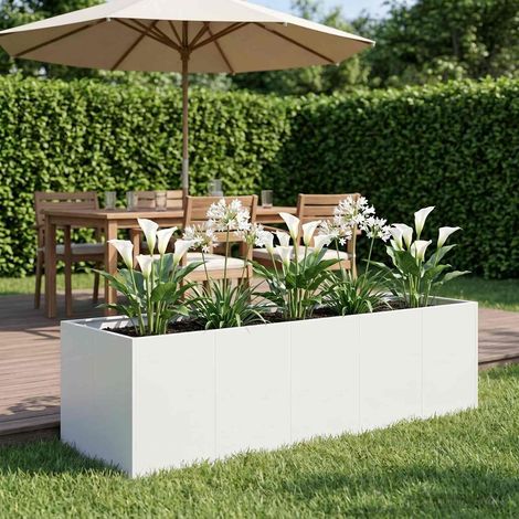 vidaXL Cache-pot de jardin Blanc 200 x 80 x 60 cm Acier laminé à froid (1/5)