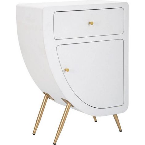 Comodino Alto Venus Moderno in Legno Bianco e Oro con Anta e Cassetto - Modern Style 1428120000 (1/5)