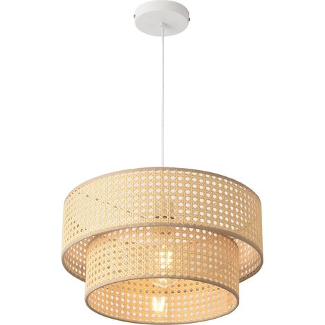 Lampe lampadaire suspension E27 diamètre 40 cm blanc aspect rotin