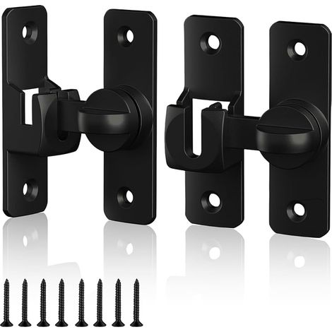 2 Paires Loquet Porte, 90°/180° Verrou Porte, Aluminium Verrou Porte Coulissante, Serrure Porte Coulissante avec 8 Vis, Noir, pour Portes, Fenêtres, Armoires (1/5)