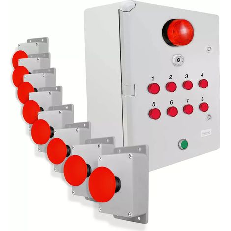 Système identification alerte sans-fil 300m - 8 boutons coup de poing / Sirène / Flash / LEDs / Bouton d'arrêt (DA600+)