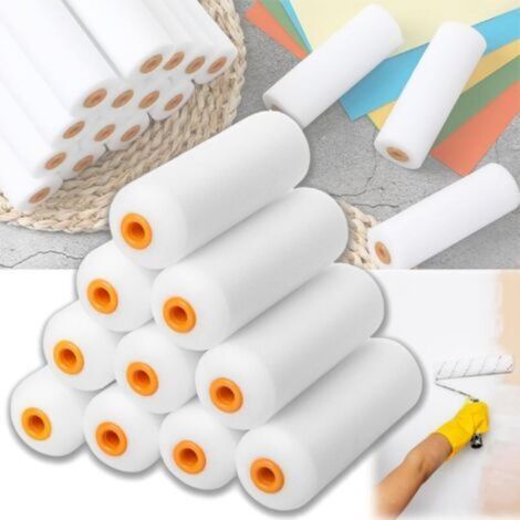 10 Pièces Rouleau peinture mousse, Rouleaux de peinture en mousse haute densité, Petits rouleaux de peinture résistants aux solvants, Rouleau à Peinture pour meubles, peinture et rénovation (1/5)