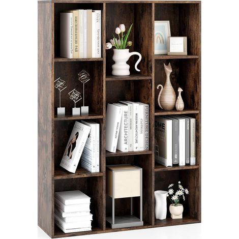 COSTWAY Libreria a 11 Cubi, Scaffale Moderno Geometrico con Kit Anti-Ribaltamento, Organizzatore di Libri Multifunzionale per Soggiorno Camera da Letto Studio, 74 x 24 x 106 cm (Marrone) (1/5)