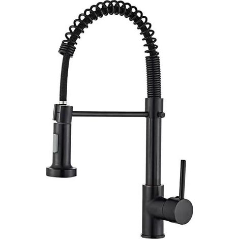 Robinet de cuisine à douchette extractible, mitigeur à ressort, noir (1/5)