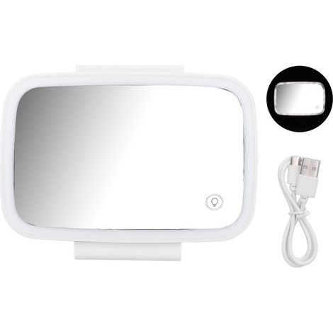 Pare-soleil auto miroir de courtoisie LED tactile écran, pince rétractable, blanc (1/5)