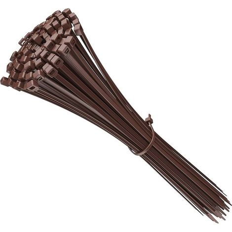 Sachet de 100 colliers de serrage 100 % nylon, 300 x 4,8 mm, marron