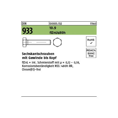 Sechskantschraube DIN 933 VG M 16 x 50 10.9 flZnL/nc/x/x/480h/C (1/3)