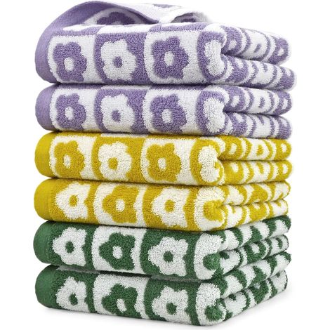 Filiyano-Lot de 6 serviettes en coton à motifs floraux pour salle de bain, chambre d'amis et cuisine. Serviettes de bain ultra-douces, 75 x 35 cm, 3 (1/3)